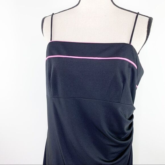 Betsey and Adam Vintage Black Spaghetti Strap Cocktail Dress w/Pink Piping  16W - Picture 6 of 12